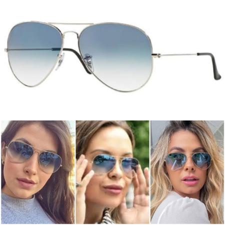Imagem de Óculos De Sol Aviador 3025 3026 Feminino Masculino Prata Azul Degrade UV400 Lente Cristal 