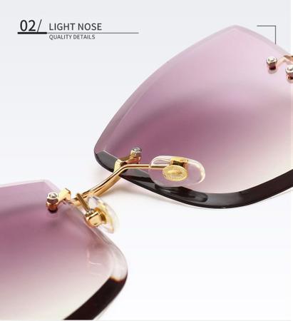 Imagem de Óculos De Sol Feminino Gatinho Sem Aro Retrô Degrade Dourado