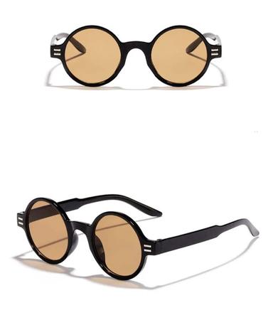Imagem de Óculos de Sol Redondo Oval Preto Lentes Amarelo Transparente Retro Vintage UV400