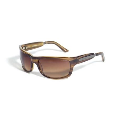 Imagem de óculos de sol triton eyewear em acetato marrom rajado e preto com interior listrado hpc143