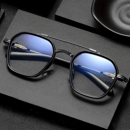 Imagem de Óculos Masculino Sem Grau Lente Transparente Quadrada Grande Armação Preta Uso Estetico Leitura