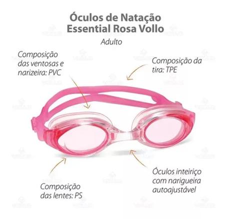 Imagem de Óculos Natação Essential Rosa Adulto Anti Embaçante Vollo