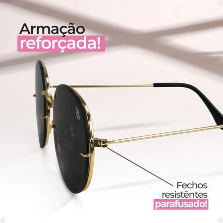 Imagem de oculos sol aço inoxidavel preto feminino casual praia + case armação dourada original presente verão