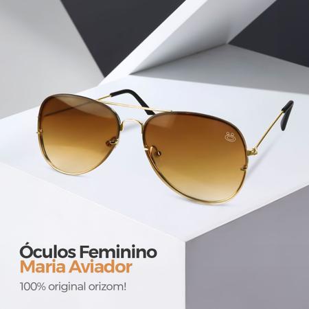 Imagem de oculos sol feminino aço inoxidavel aviador marrom + case qualidade premium orginal moda masculina