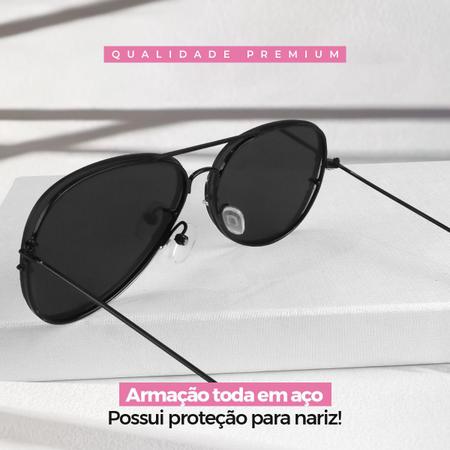 Imagem de oculos sol feminino aviator preto aço inoxidavel + case moda masculina qualidade premium original