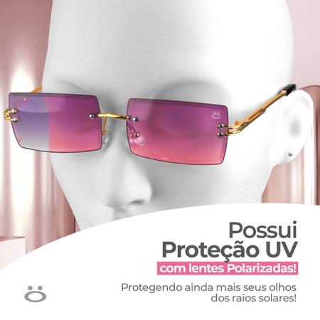 Imagem de oculos sol feminino metal vintage proteção uv social + case black piano ultra premium hastes metal