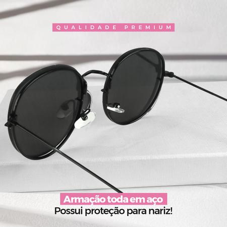 Imagem de Óculos Sol Feminino Preto Escuro Vintage Elegante Armação Aço Inoxidavel Barato Original + CASE Moda