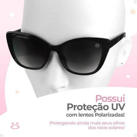 Imagem de Óculos Sol Feminino Proteção Uv Gatinho Elegante Delicado Estiloso Preto Esportivo + CASE FASHION