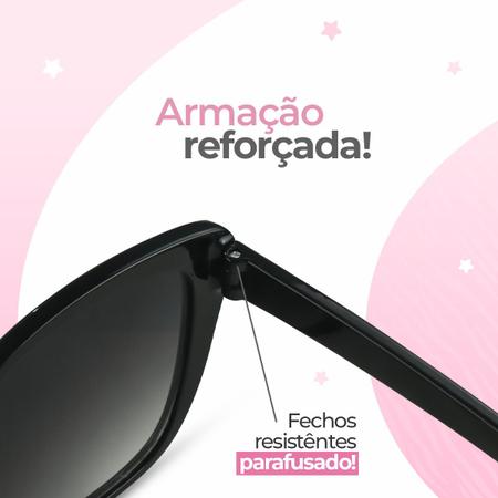 Imagem de Óculos Sol Feminino Proteção Uv Gatinho Elegante Delicado Estiloso Preto Esportivo + CASE FASHION