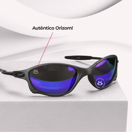 Imagem de oculos sol metal azul preto lupa praia proteção uv + case original casual qualidade premium estiloso