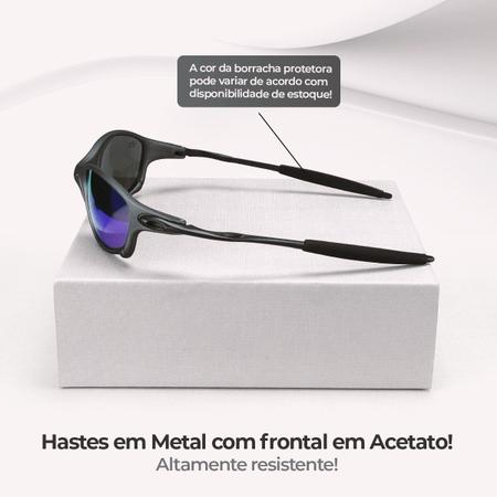 Imagem de oculos sol metal azul preto lupa praia proteção uv + case original casual qualidade premium estiloso