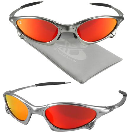 Imagem de oculos sol prata lupa metal masculino proteção uv + case polarizado lente laranja prata original