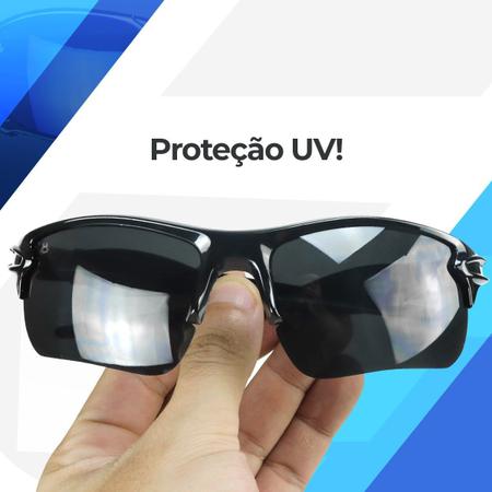 Imagem de oculos sol preto esportivo ciclismo masculino proteção uv original lente preta armação preta