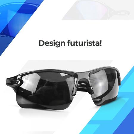 Imagem de oculos sol preto esportivo ciclismo masculino proteção uv original lente preta armação preta