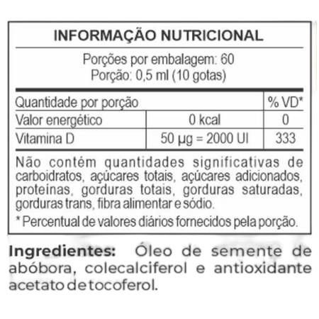 Imagem de Óleo De Semente De Abóbora com Vitamina D3 2000 UI 30 ml