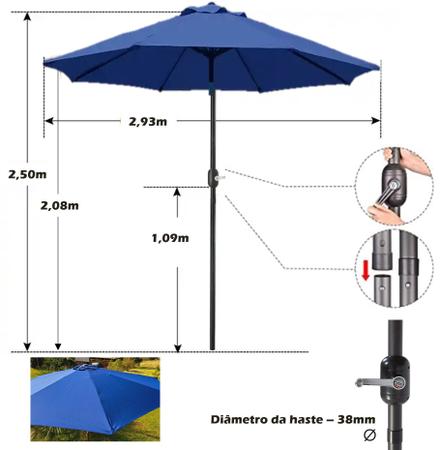 Imagem de Ombrelone Guarda Sol 3m Grande Com Manivela Articulado Jardim Piscina Maresias - AMZ