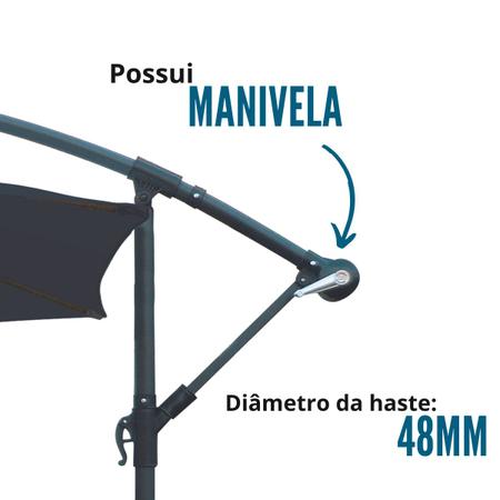 Imagem de Ombrelone Sombreiro Com Manivela Retrátil 3,0m Com Proteção UV Área Externa Estrutura Alumínio Azul