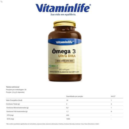 Imagem de Ômega 3 Ultra Dha 1000 Epa 400 60 Softgels Vitaminlife