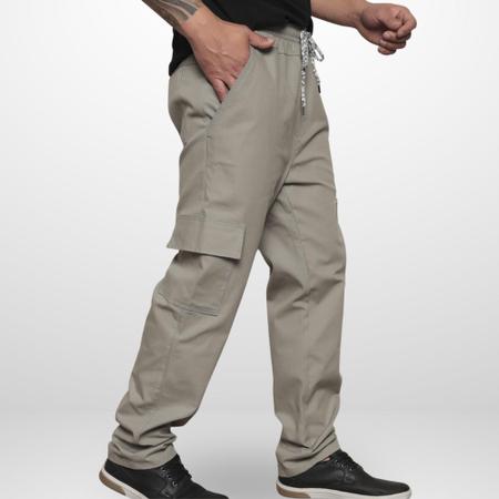 Imagem de Omg Jeans Calça Cargo Masculina Com 6 Bolsos Cordão Sarja de Marca