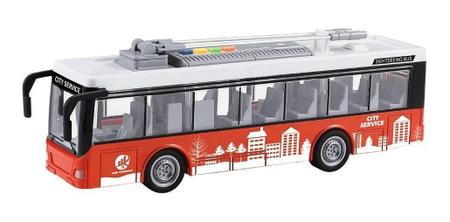 Imagem de Ônibus Miniatura Fricção Som Luz E Abre Portas 28Cm Vermelho