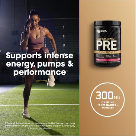 Imagem de Optimum Nutrition Gold Standard Pré Treino Avançado, com Creatina, Beta-Alanina, L-Citrulina Micronizada e Cafeína para Energia, Keto Friendly, Berry Blast, 20 Porções