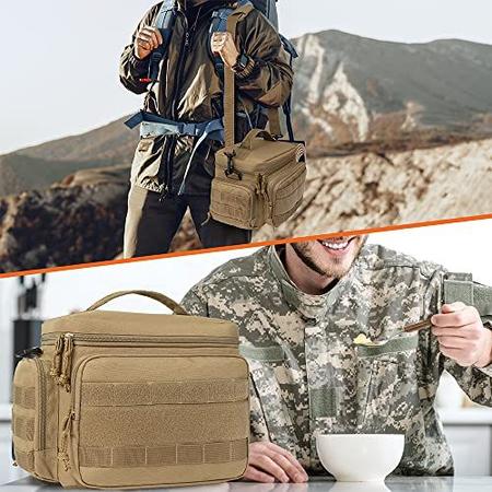 Imagem de OPUX Tactical Lunch Box for Men, Lancheira Isolada para Homens Adultos, Refrigerador de Almoço Grande com MOLLE, Bolsos Laterais de Malha, Lancheira Tática para Escritório, Preparação de Refeições (Grande, Bronzeado)