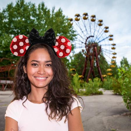 Imagem de Orelha Minnie Brilhante Tiara Arquinho Coroa Diadema Vermelha Laço Festa Viagem