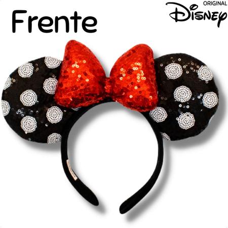 Tiara Laço Fofinho Vermelho Orelhas Minnie Lantejoulas - Crey Stores