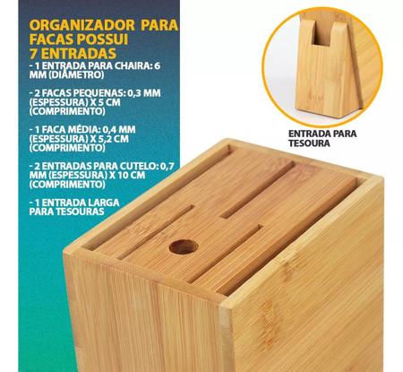 Imagem de Organizador De Facas Bambu Cepo Suporte De Faca Bancada Porta Faqueiro Tesoura Cozinha Decoração