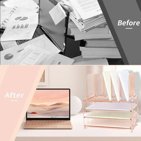 Imagem de Organizador de papel de mesa ORDROLL de 3 camadas com 5 porta-arquivos Rose Go