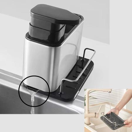 Imagem de Organizador De Pia Suporte Para Esponja Com Porta Detergente Dispenser Sabão Aço Inox Cozinha