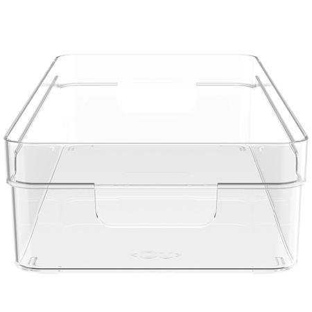 Imagem de Organizador De Prateleira Multiuso 30x15x7cm Caixa Organizadora Transparente Com Alças Clear OU