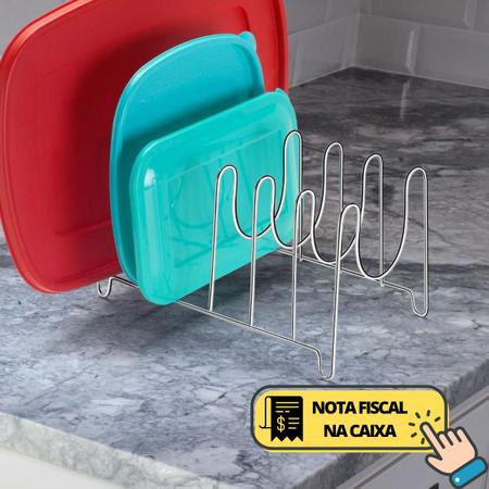 Imagem de Organizador De Tampas Organizador De Vasilhas E Panelas Aço Cromado Cozinha E Balcão