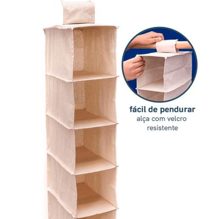 Imagem de Organizador Dobrável de Linho Off White 6 Divisórias 86X30X15CM