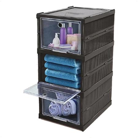 Organizador Dobrável Triplo Mulituso Empilhável Preto - Arqplast Imagem de Organizador Dobrável Triplo Mulituso Empilhável Preto
