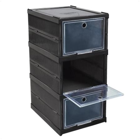 Organizador Dobrável Triplo Mulituso Empilhável Preto - Arqplast Imagem de Organizador Dobrável Triplo Mulituso Empilhável Preto