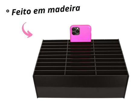 Imagem de Organizador Feito De Madeira De Celular Suporte Assistências 30 Baias Oficinas MDF Cor Preto