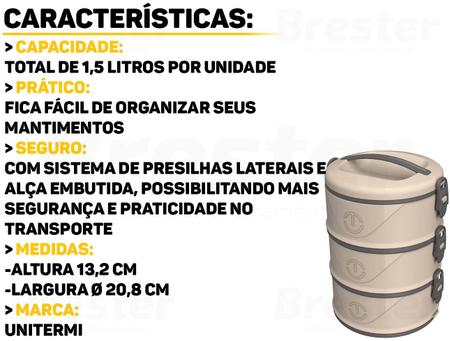 Organizador Para Alimentos Milão Marmita Térmica Plástica Tripla Com Divisória 1,5 Litros Unitermi Imagem de Organizador Para Alimentos Milão Marmita Térmica Plástica Tripla Com Divisória 1,5 Litros Unitermi