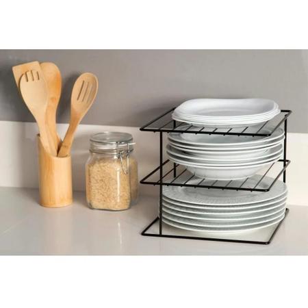 Imagem de Organizador Para Cozinha De Pratos De Aço Quadrado Elegance Dicarlo Or0042 Preto