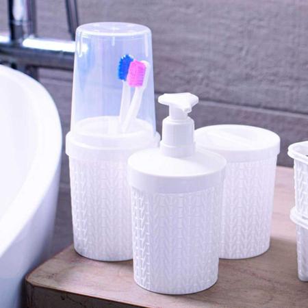 Imagem de Organizador pia banheiro lavabo porta escovas de dente e pasta creme dental plástico azul com tampa