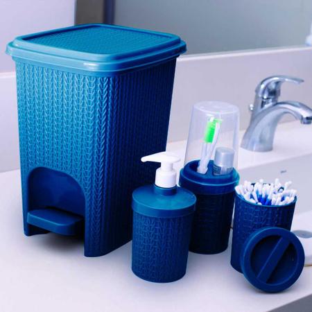 Imagem de Organizador pia banheiro lavabo porta escovas de dente e pasta creme dental plástico azul com tampa