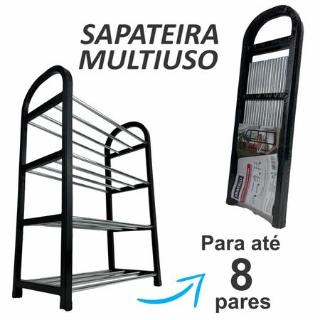 Imagem de Organizador Sapateria 4 Prateleiras Suporte Calçados Livros Desmontável Metal Plástico Pequena 37,5x55x18cm