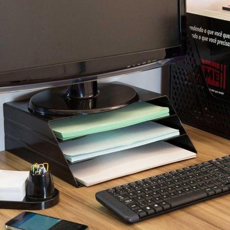 Organizador Triplo / Suporte Monitor Office Preto - MAXCRIL Imagem de Organizador Triplo / Suporte Monitor Office Preto - MAXCRIL