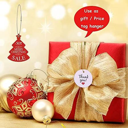 Imagem de Ornamento gancho manjedoura corda, 400pcs árvore de Natal decorando manjedoura amarra corda, brilhante metal textura poliéster tag prendedor pendurar fio, para o Natal Craft Gift Tag (vermelho + verde + ouro + prata)