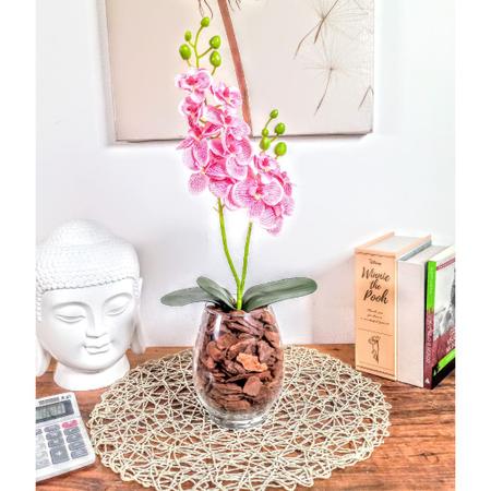 Imagem de Orquidea Artificial + Vaso Arranjo Flores Artificiais Decoração Sala Cozinha 