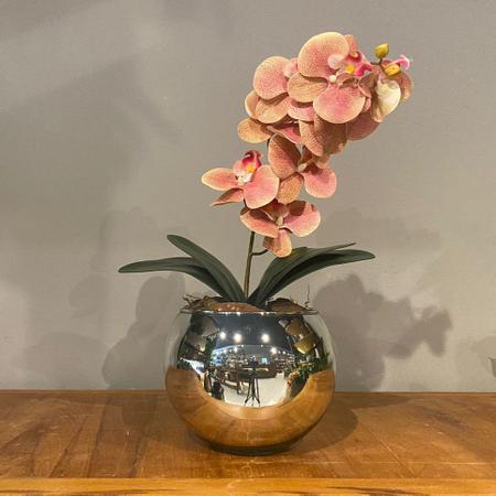 Imagem de Orquídea Rosa Artificial Arranjo no Vaso Espelhado Flores Permanentes