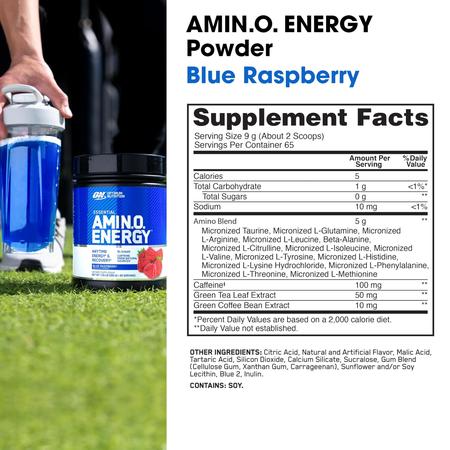 Imagem de Ótima Nutrição Amino Energia - Pré Treino com Chá Verde, BCAA, Aminoácidos, Ceto Friendly, Extrato de Café Verde, Pó de Energia - Framboesa Azul, 65 Porções