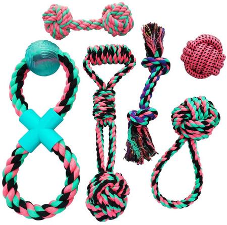 Imagem de Otterly Pets Puppy Dog Cute Pink Boutique Rope Toys Set 6-Pack Bundle - Cães de menina de raça pequena a média