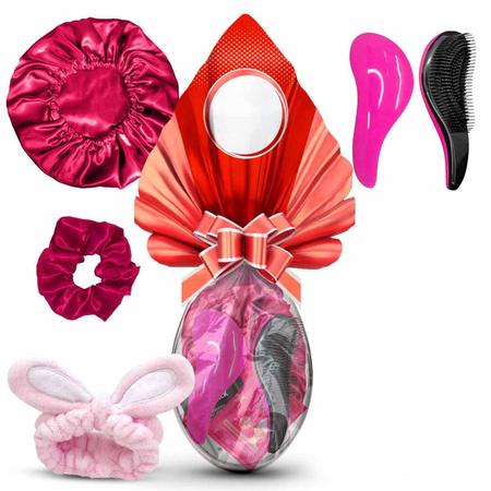 Ovo de Pascoa presente Touca de cetim + Xuxinha + Escova - Bazar na Web Imagem de Ovo de Pascoa presente Touca de cetim + Xuxinha + Escova