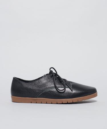 Oxford Couro Tratorado Preto Soulier Oxford Feminino